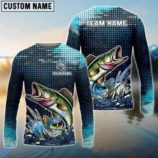 BlueJose Customize Name Walleye Fishing Sky Blue Black Shirts