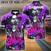 BlueJose Bowling Skeleton Graffiti Flames Style Customized Name, Team Name 3D Shirt (4 Colors)