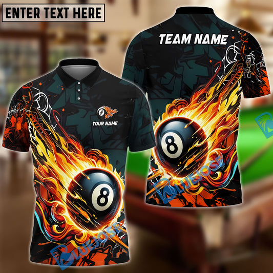 BlueJose Billiards Ball 8 Fireball Magic Personalized Name Shirt (4 Colors)