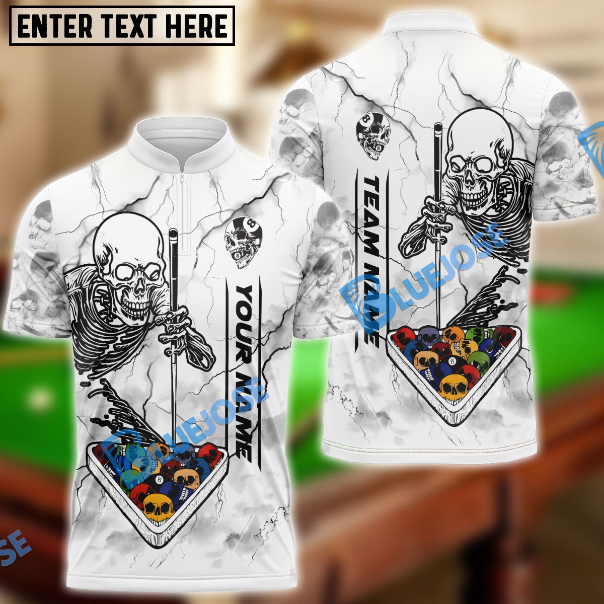 BlueJose Billiards Ball 8 Skull Master Personalized Name, Team Name Unisex Shirt ( 2 Colors )