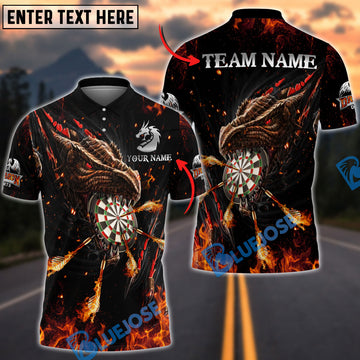 BlueJose Darts Flaming Dragon Personalized Name, Team Name 3D Shirt (4 Colors)