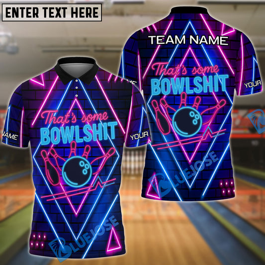BlueJose Bowling And Pins Bowshit Neon Strike Customized Name, Team Name 3D Shirt (4 Colors)