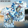 Bluejose Striped Bass Fishing Blue White American Flag Custom Name & Team Name 3D Shirts