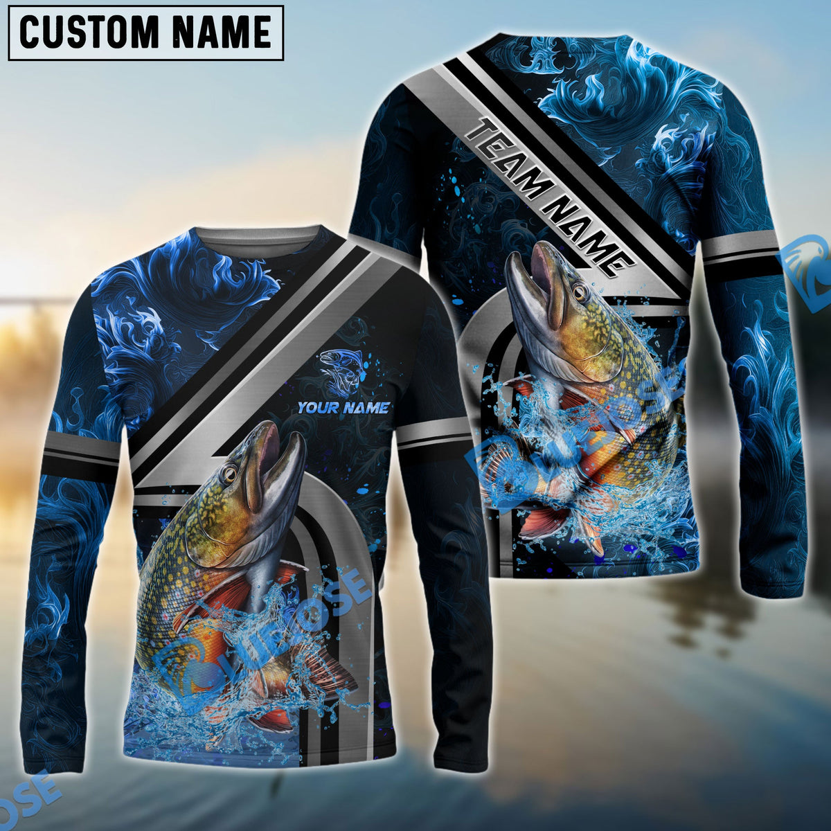 Bluejose Trout Fishing Ocean Wave Power Custom Name &amp; Team Name 3D Shirts