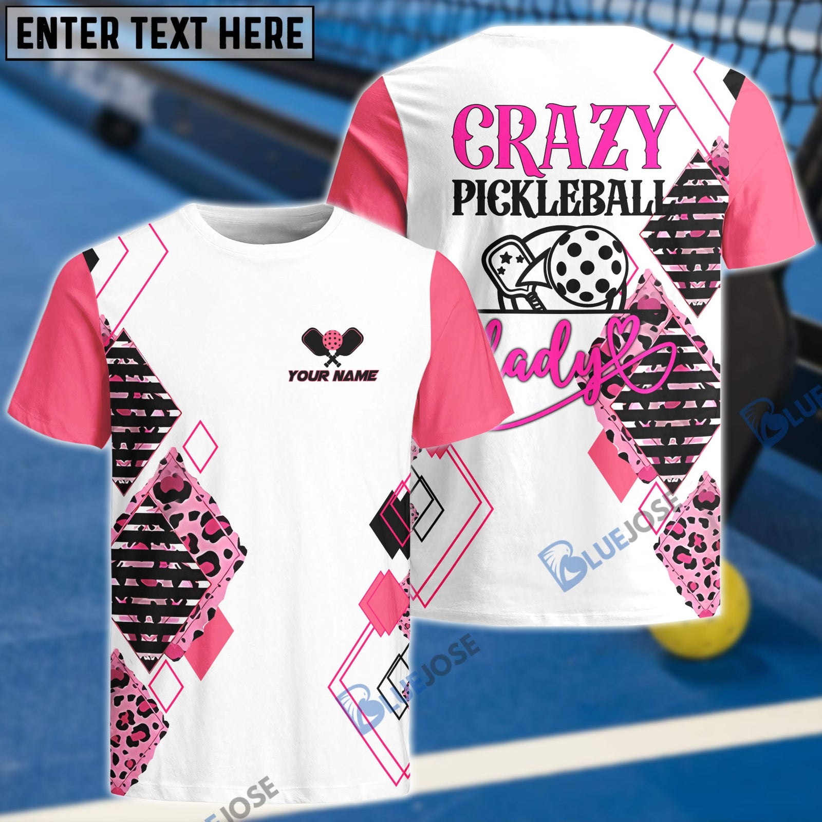 BlueJose Pickleball Crazy Lady Personalized Name Unisex Shirt