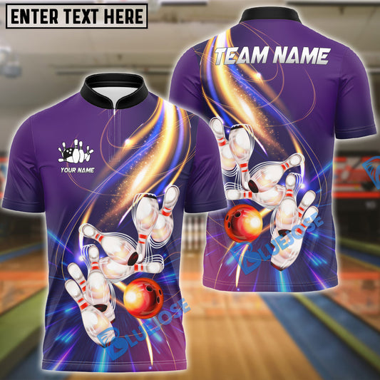 BlueJoses Bowling And Pins Shine Light Wave Customized Name, Team Name 3D Shirt