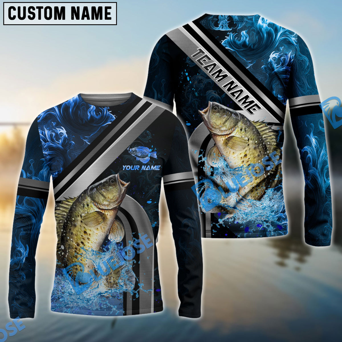 Bluejose Crappie Fishing Ocean Wave Power Custom Name &amp; Team Name 3D Shirts
