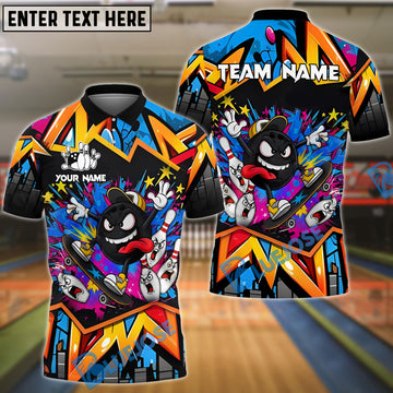 BlueJose Skater Bowling Ball Attack Customized Name, Team Name 3D Shirt (4 Colors)
