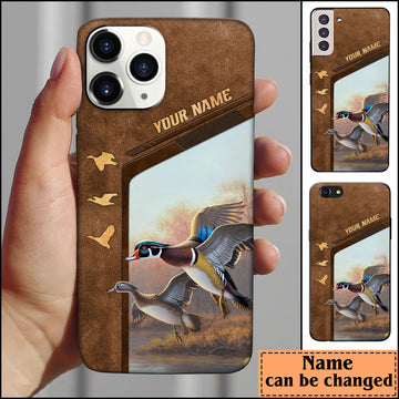 BlueJose Duck Hunting Premium Brown Pattern Personalized Name Phone Case