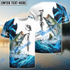 BlueJose Customize Name Striped Bass Fishing Water & White 3D Shirts