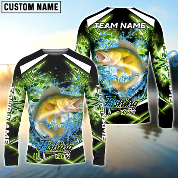 Bluejose Walleye Fishing Green Happy Hook Design Name & Team Name 3D Shirts