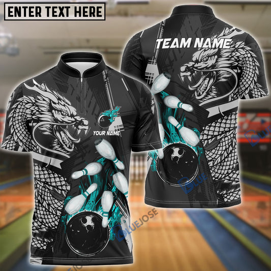 BlueJose Bowling And Pins Dragon Flame Fire Customized Name 3D Shirt (4 Colors)