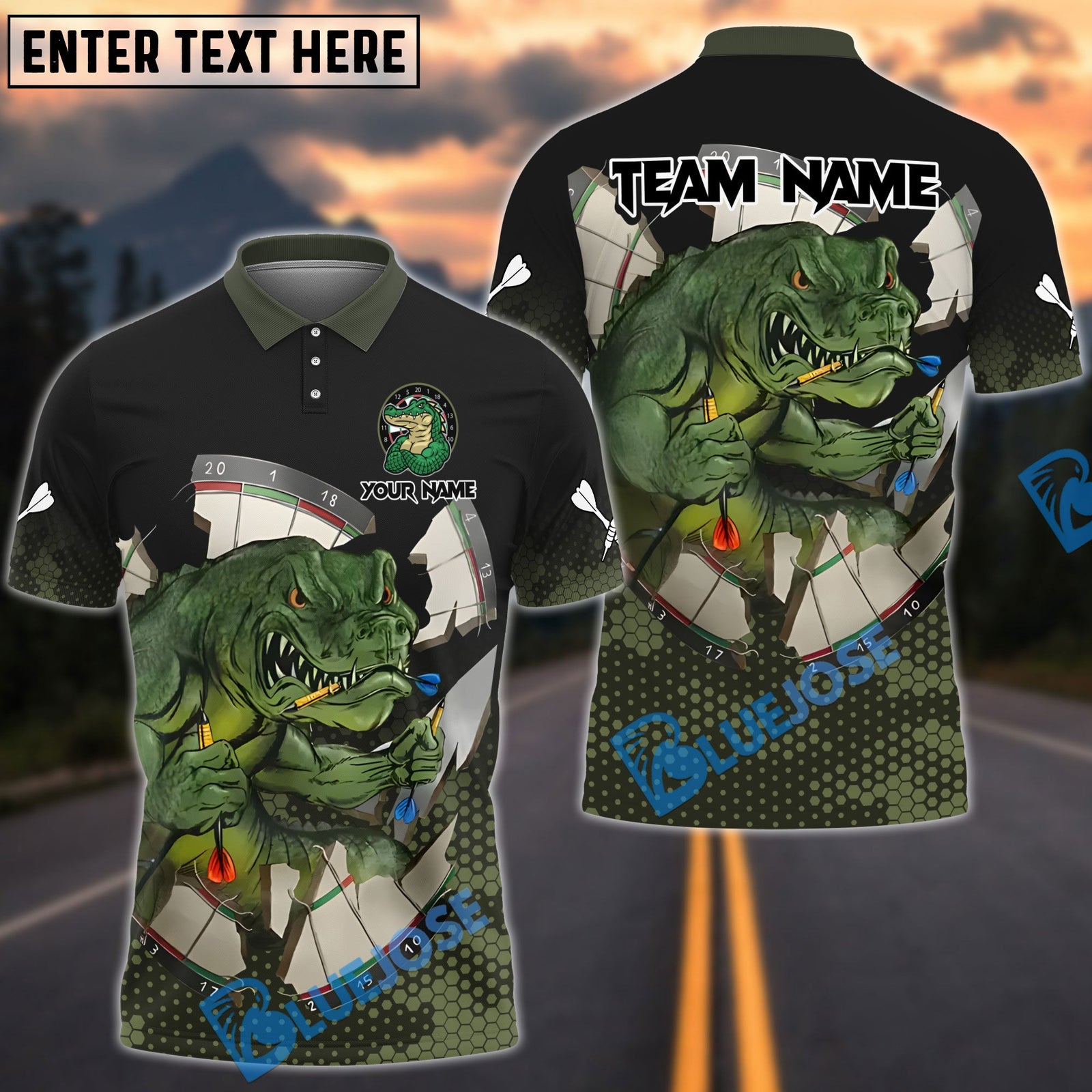 BlueJose Darts Crocodile Dartboard Broken Personalized Name And Team Name Shirt