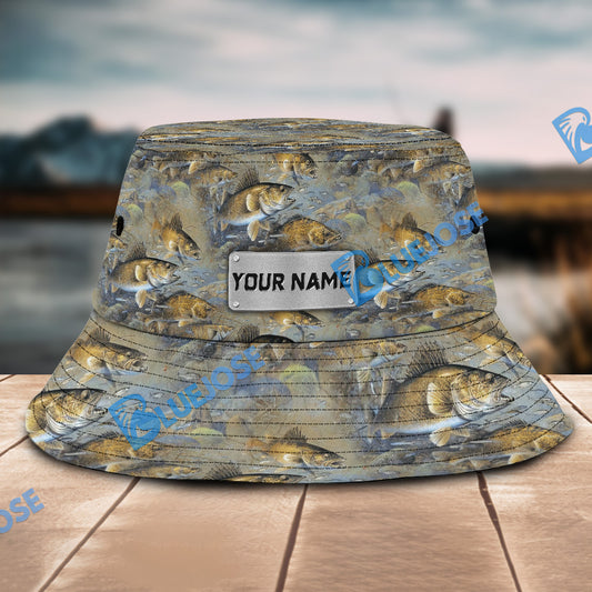 BlueJose Walleye Fish Pattern Custom Name Bucket Hat