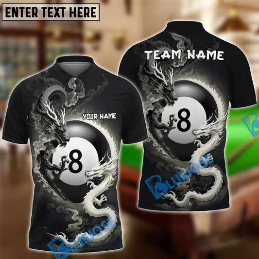 BlueJose Billiards 8 Ball Black And White Dragon Couple Personalized Shirt