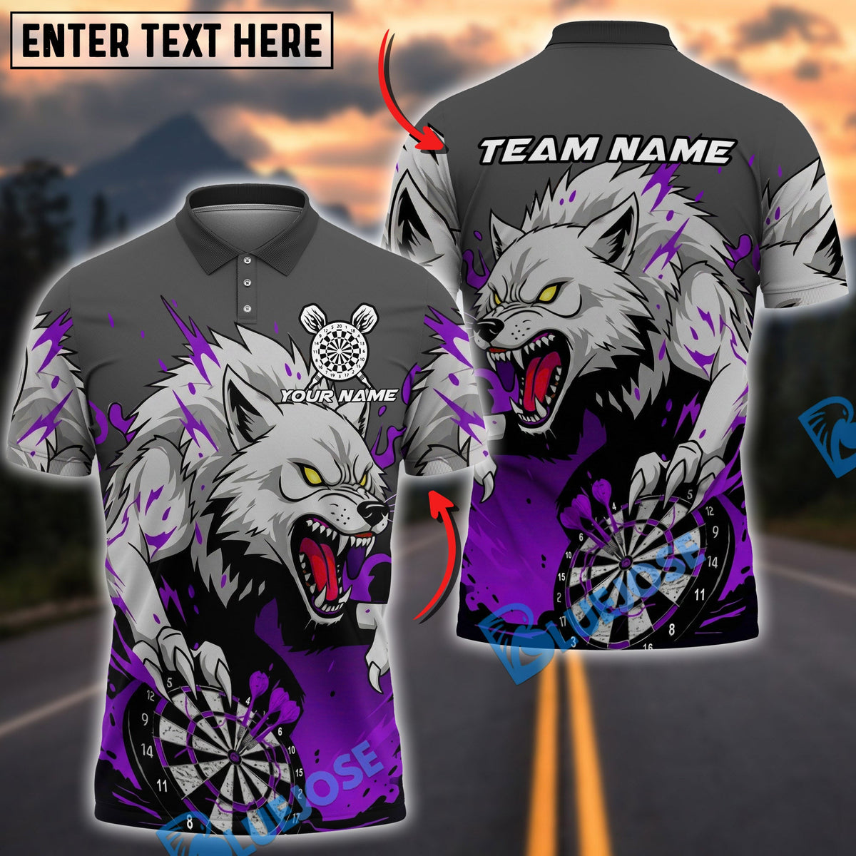 BlueJose Darts Fierce Wolf Dartboard Multicolor Options Personalized Name Shirt (4 Colors)