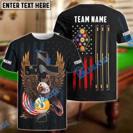 BlueJose Billiards Ball 8 And 9 Eagle USA Flag Pattern Personalized Name Shirt (2 Colors)