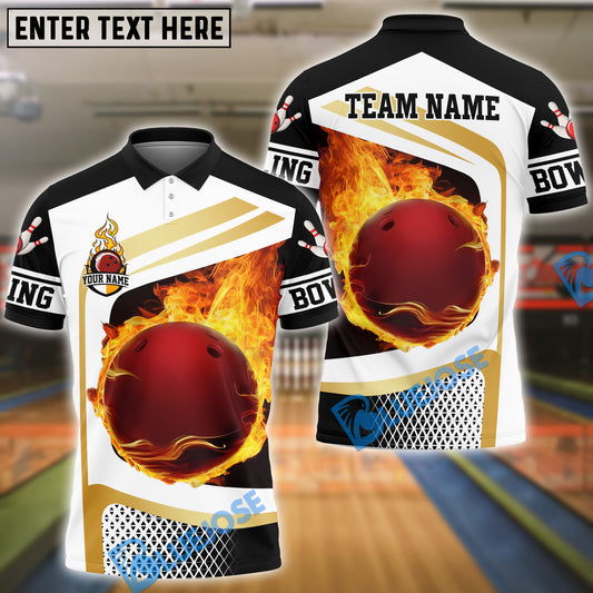 BlueJose Bowling And Pins Golden Line Flaming Customized Name, Team Name 3D Shirt (4 Colors)