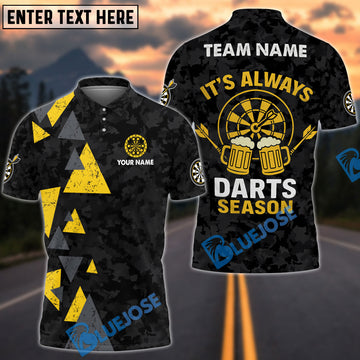 BlueJose Darts Beer Time Camo Style Personalized Name, Team Name Shirt (4 Colors)