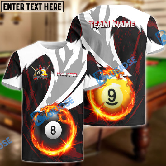 BlueJose Billiards Billiards 8 Ball and 9 Ball Flame Thunderstorm Personalized Name, Team Name Unisex Shirt ( 4 Colors )