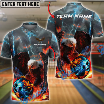 BlueJose Bowling And Pins Thunder Lightning Flame Eagle Customized Name, Team Name 3D Shirt (4 Colors)