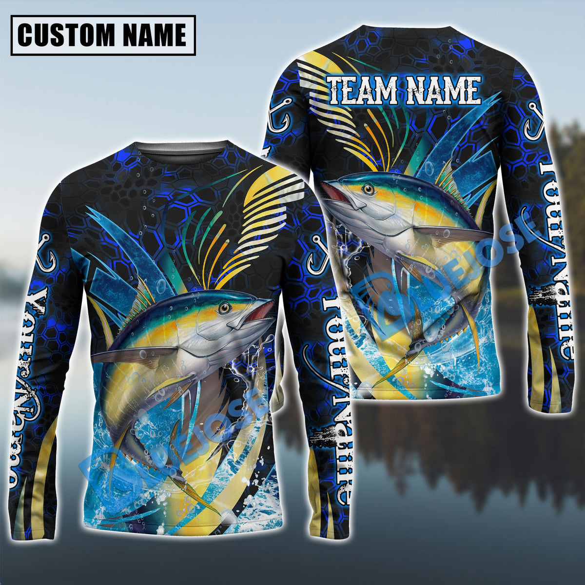 Bluejose Tuna Fishing Tailored Tides Pattern Custom Name &amp; Team Name Shirts