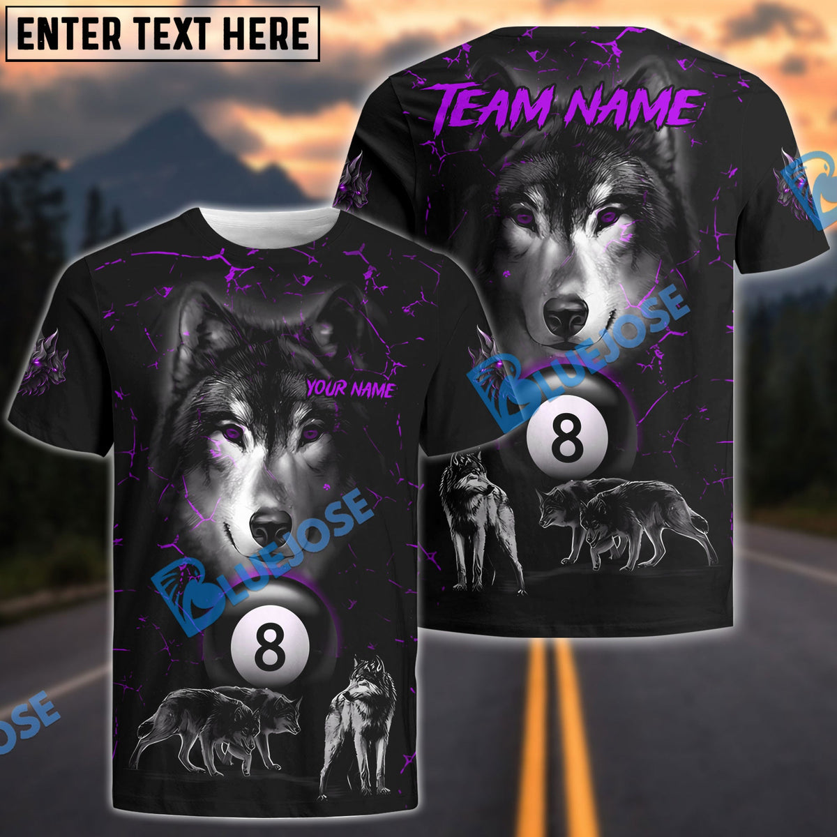 BlueJose Billiards Wolf Pack Personalized Name & Team Name Shirt (4 Colors)