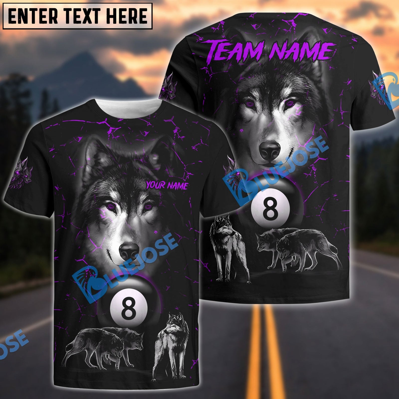BlueJose Billiards Wolf Pack Personalized Name & Team Name Shirt (4 Colors)