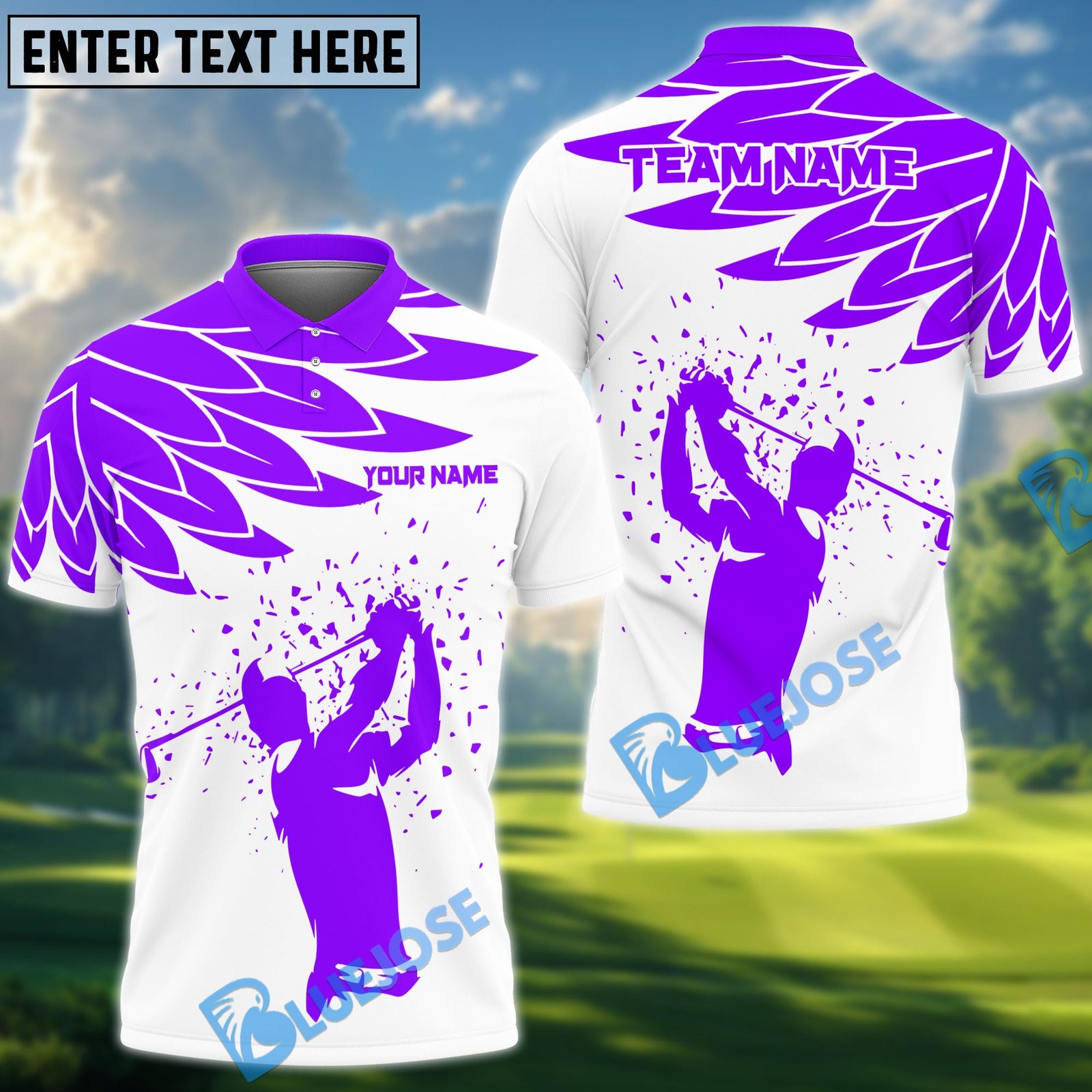 BlueJoses Golf and Wing Pattern Customized Name 3D Shirt (4 Colors)