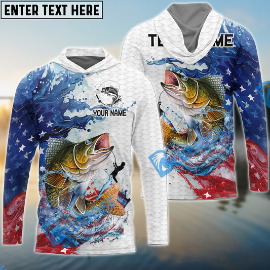 Bluejose Walleye Fishing Patriotic American Flag Wave White Skin Custom Name & Team Name 3D Shirts