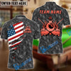 BlueJose Billiards Ball 8 Golden Flames American Flag Ripped Personalized Name Shirt (4 Colors)