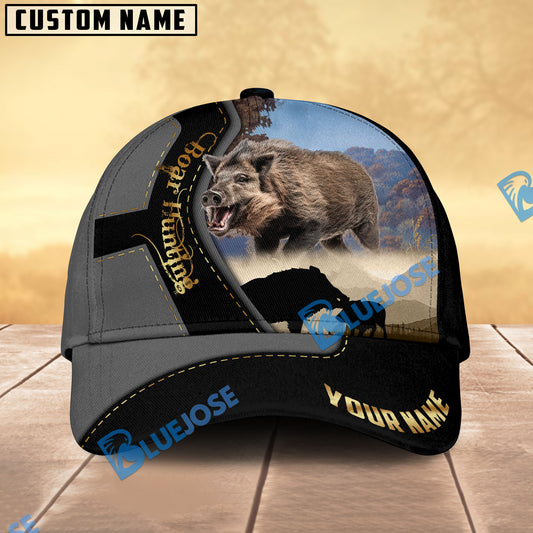 BlueJose Majestic Boar Hunting Gray And Black Gold Personalized Cap