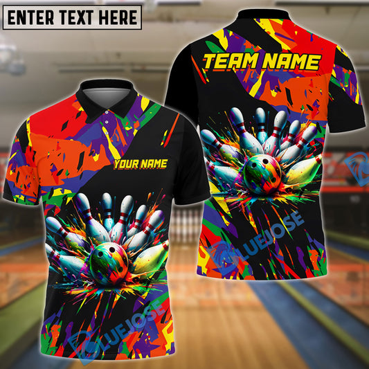 BlueJoses Bowling and Pins Black and Color Ink Customized Name, Team Name 3D Shirt