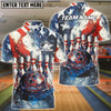 BlueJose Bowling USA Flag Bowling Pins and Ball Personalized Name, Team Name 3D Shirt