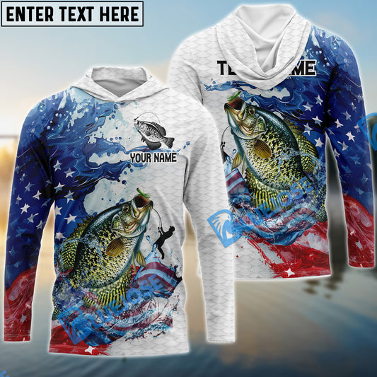 Bluejose Crappie Fishing Patriotic American Flag Wave White Skin Custom Name & Team Name 3D Shirts