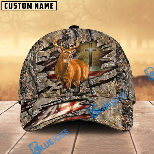 BlueJose Premium Cross And Deer Multicolor 3D Personalized Cap