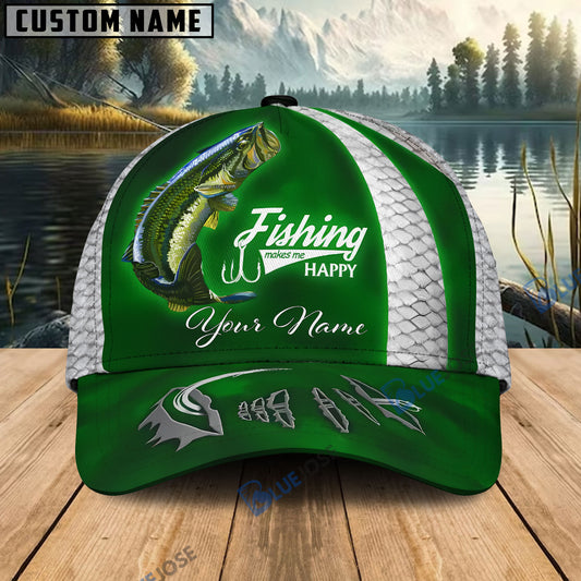 BlueJose Custom Name Bass Fishing Hat Hook Print Cap