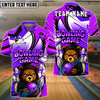 BlueJose Bowling Ball & Pins Angry Bear Customized Name, Team Name 3D Shirt (4 Colors)