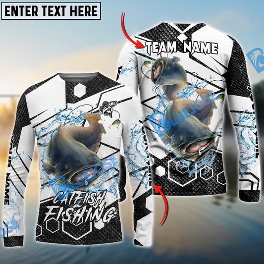 Bluejose Catfish Fishing White Gray Black Hexagon Sport Custom Name & Team Name 3D Shirts