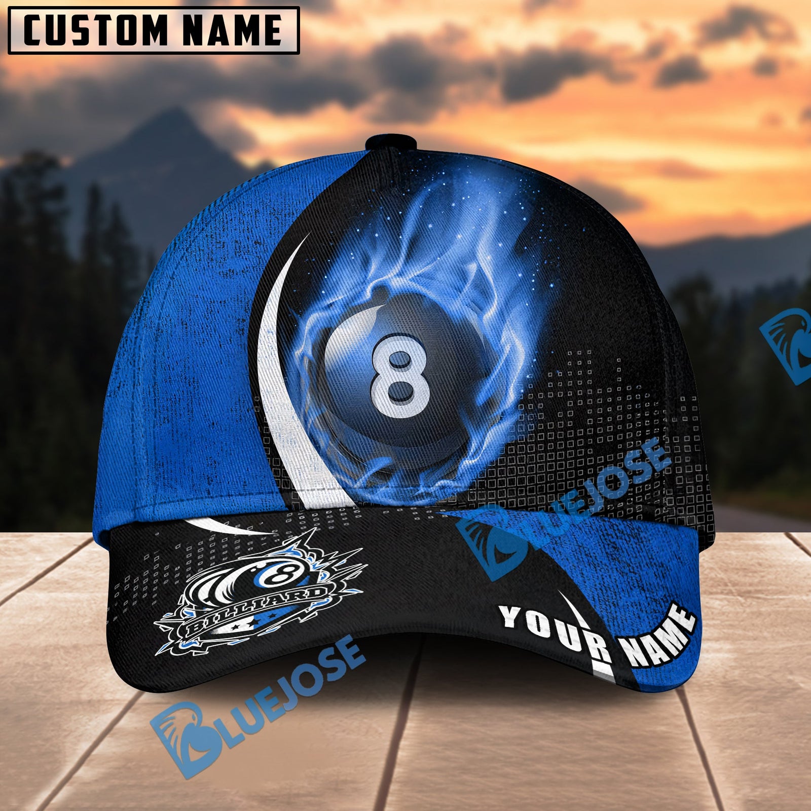 BlueJose Billiards Ball 8 Art Color Fire Personalized Name Cap