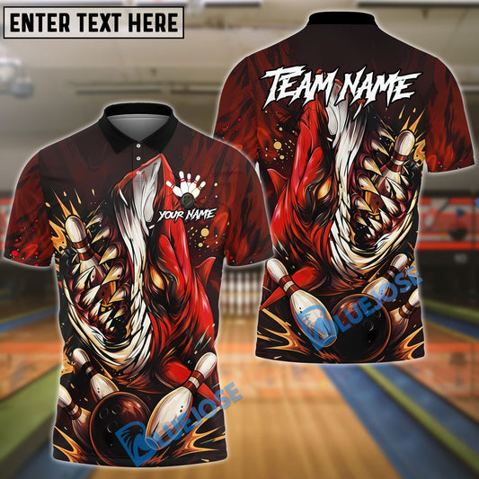 BlueJose Bowling And Pins Scary Fierce Shark Attack Customized Name, Team Name 3D Shirt (4 Colors)
