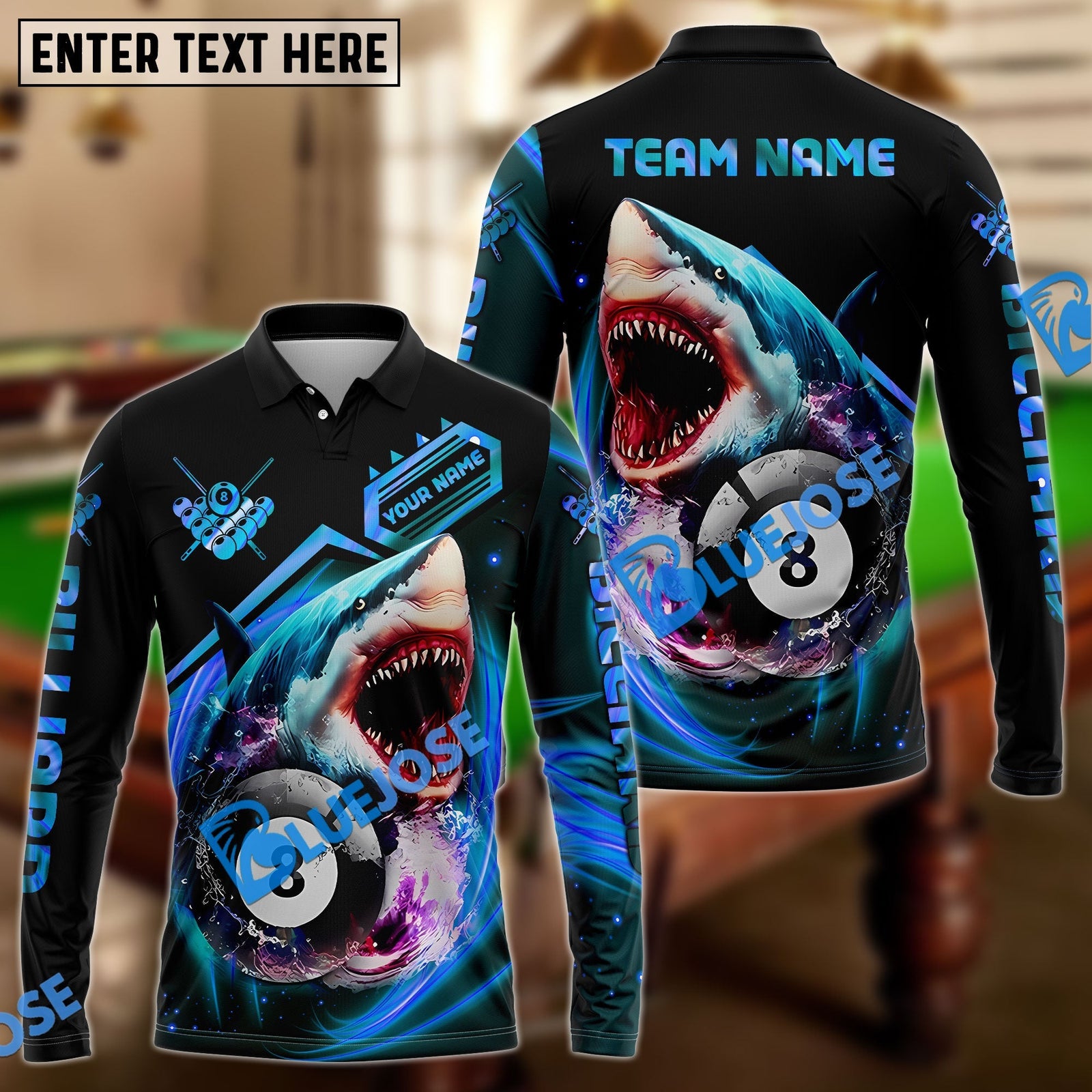 BlueJose Billiards Ball 8 Bling Pool Shark Personalized Name, Team Name 3D Shirt