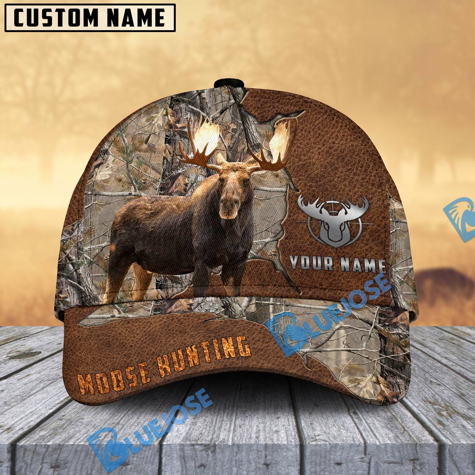 BlueJose Hunting Moose Leather Pattern Multicolor Personalized Cap