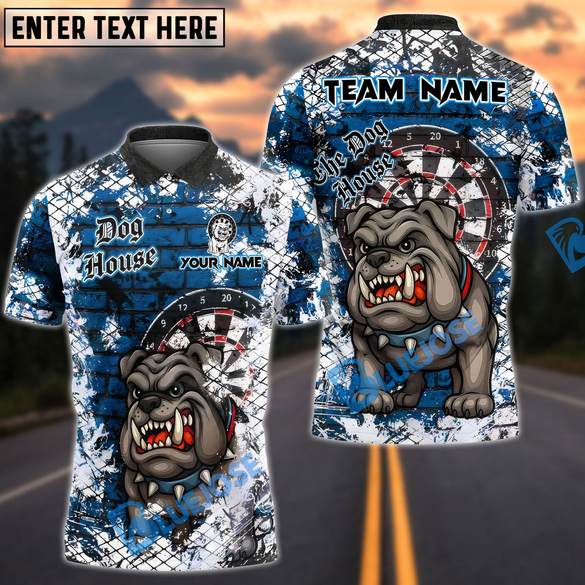 BlueJose Darts Bulldog Barricade Personalized Name, Team Name Shirt (4 Colors)