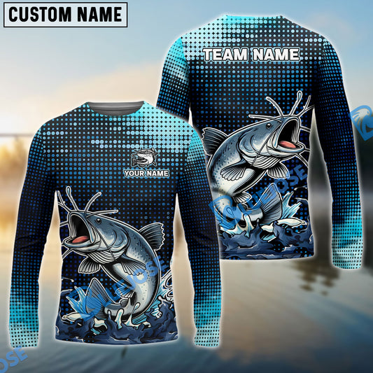 BlueJose Customize Name Catfish Fishing Sky Blue Black Shirts