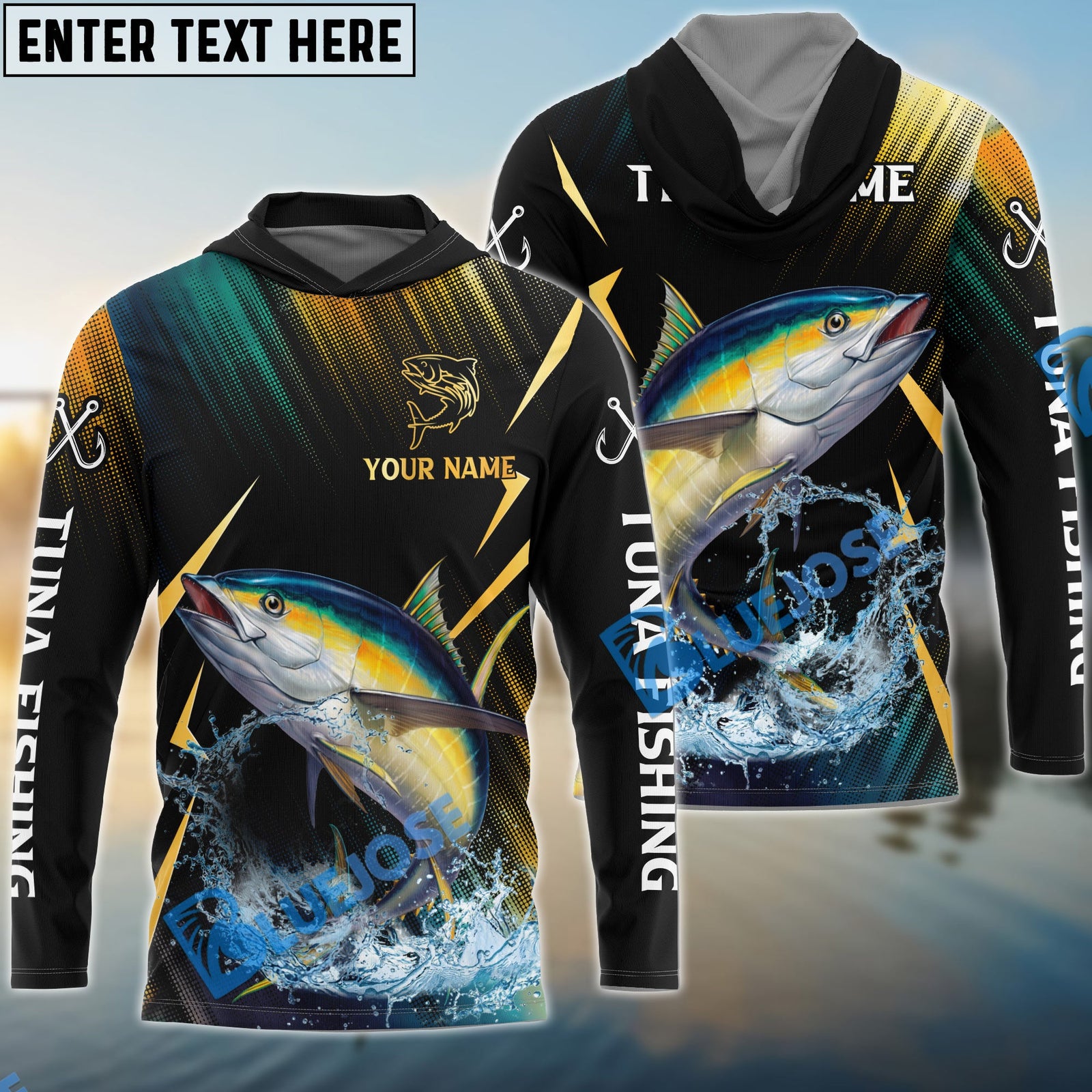 Bluejose Tuna Fishing Golden With Skinfish Pattern Custom Name & Team Name 3D Shirts