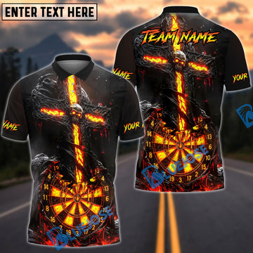 BlueJose Darts Flaming Skull Personalized Name, Team Name Shirt (6 Colors)