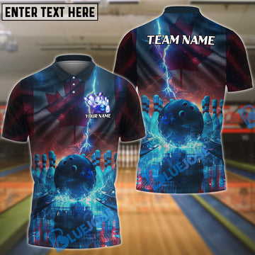 BlueJose Bowling Lightning Canada Flag Customized Name, Team Name 3D Shirt