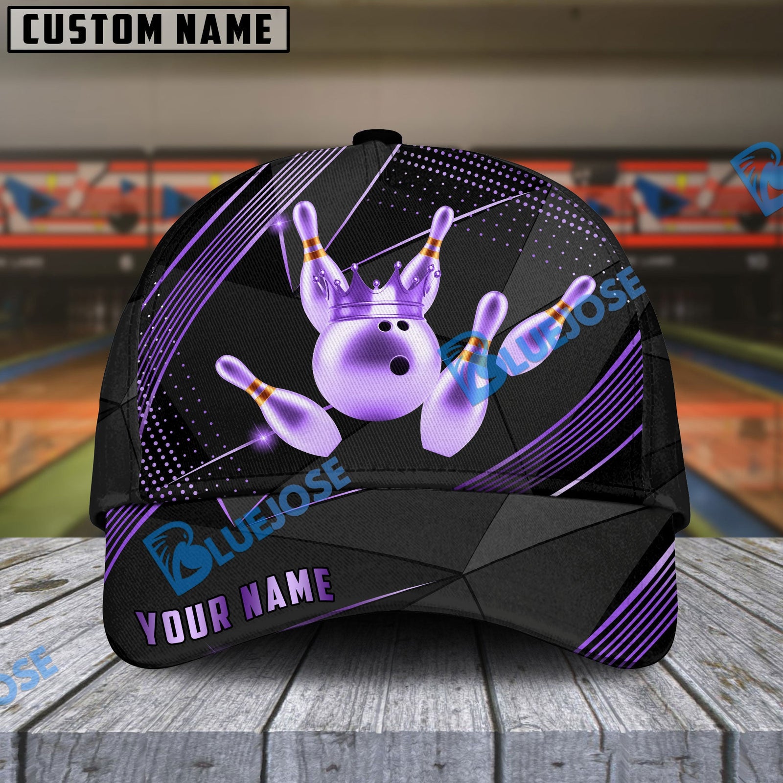 BlueJoses Bowling Ball & Pins Premium Crown Multicolor Personalized Name Cap