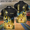 BlueJose Bowling And Pins Gold Flame Crown Design Royal Style Customized Name, Team Name 3D Shirt (4 Colors)
